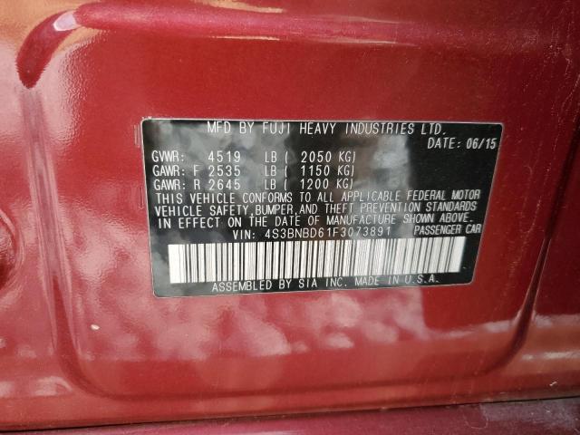 4S3BNBD61F3073891 - 2015 SUBARU LEGACY 2.5I PREMIUM RED photo 12