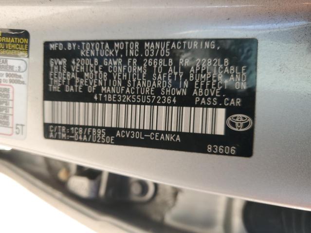 4T1BE32K55U572364 - 2005 TOYOTA CAMRY LE SILVER photo 12