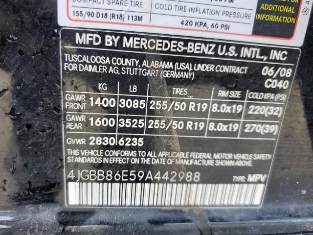 4JGBB86E59A442988 - 2009 MERCEDES-BENZ ML 350 BLACK photo 13