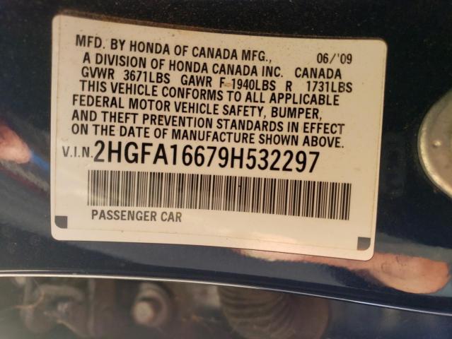 2HGFA16679H532297 - 2009 HONDA CIVIC LX-S ლურჯი ფოტო 12