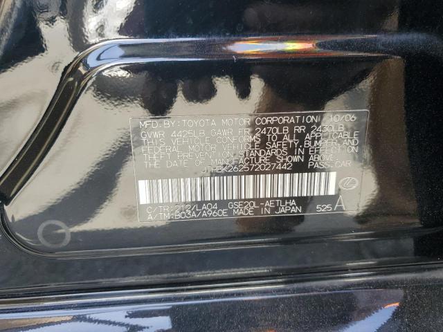 JTHBK262572027442 - 2007 LEXUS IS 250 BLACK photo 12