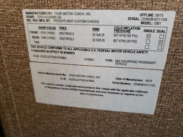 4UZACJDT3GCHF6964 - 2016 FREIGHTLINER CHASSIS XC ორფეროვანი ფოტო 10