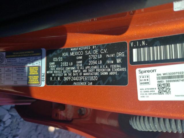 3KPF24AD3PE611820 - 2023 KIA FORTE LX ORANGE photo 12