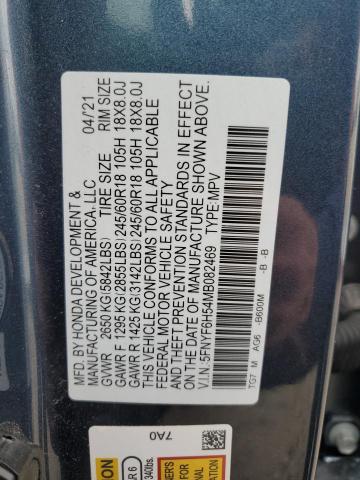 5FNYF6H54MB082469 - 2021 HONDA PILOT EXL TEAL photo 14