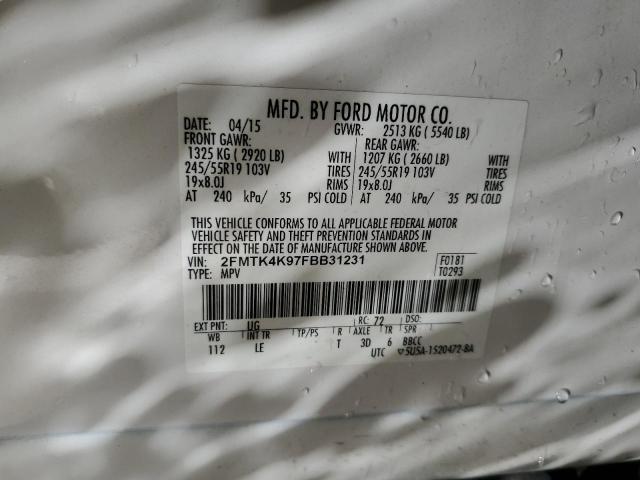 2FMTK4K97FBB31231 - 2015 FORD EDGE TITANIUM WHITE photo 13