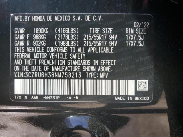 3CZRU6H38NM758213 - 2022 HONDA HR-V LX BLACK photo 13