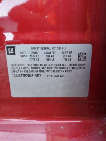 1G1JA5SH2D4216876 - 2013 CHEVROLET SONIC LS 红色 照片 12