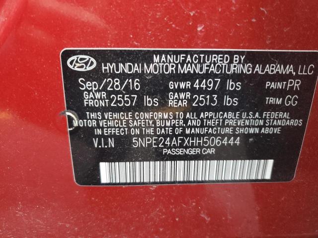 5NPE24AFXHH506444 - 2017 HYUNDAI SONATA SE RED photo 12