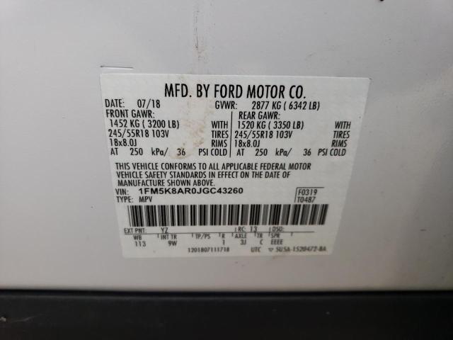 1FM5K8AR0JGC43260 - 2018 FORD EXPLORER POLICE INTERCEPTOR WHITE photo 14