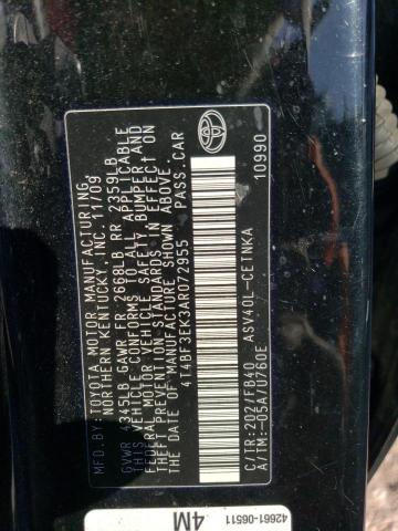 4T4BF3EK3AR072955 - 2010 TOYOTA CAMRY BASE BLACK photo 12