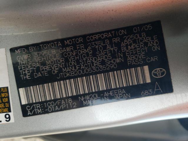 JTDKB20U053035290 - 2005 TOYOTA PRIUS SILVER photo 12