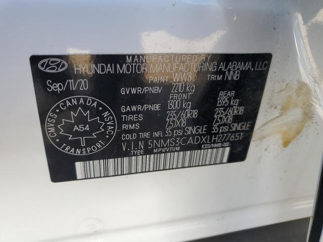 5NMS3CADXLH277651 - 2020 HYUNDAI SANTA FE SEL WHITE photo 14