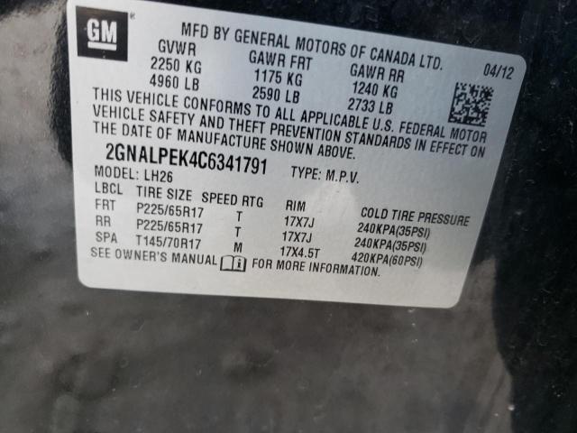 2GNALPEK4C6341791 - 2012 CHEVROLET EQUINOX LT BLACK photo 13