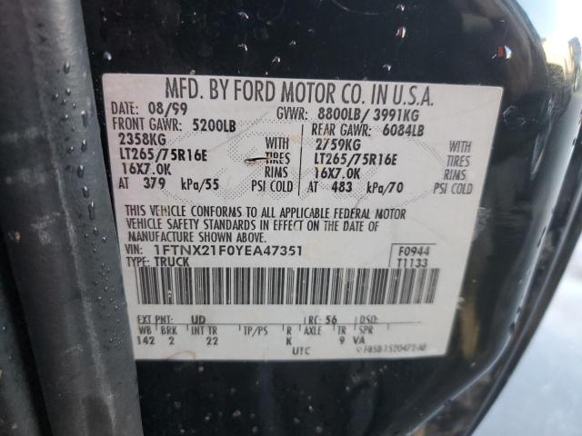 1FTNX21F0YEA47351 - 2000 FORD F250 SUPER DUTY BLACK photo 12