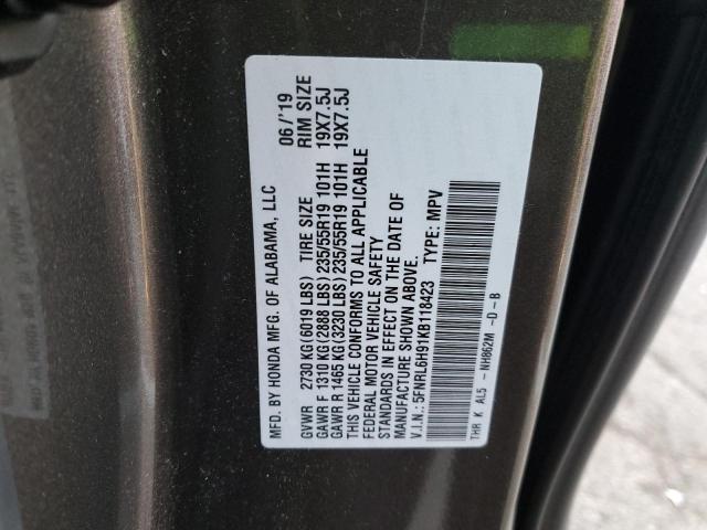 5FNRL6H91KB118423 - 2019 HONDA ODYSSEY ELITE GRAY photo 12