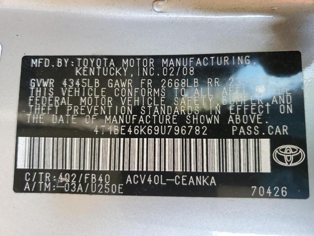 4T1BE46K69U796782 - 2009 TOYOTA CAMRY BASE TAN photo 13