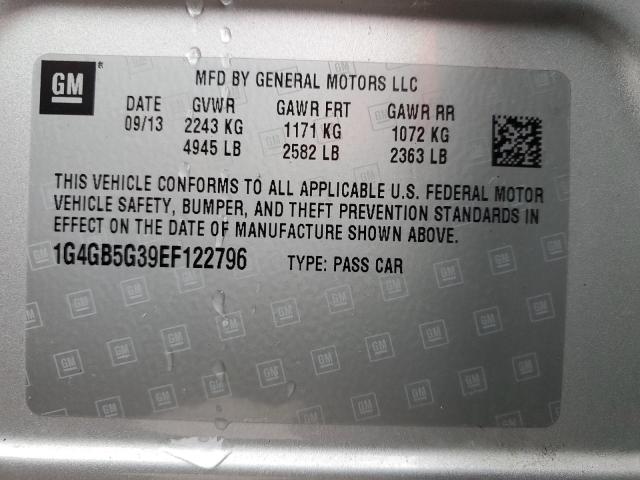 1G4GB5G39EF122796 - 2014 BUICK LACROSSE SILVER photo 12