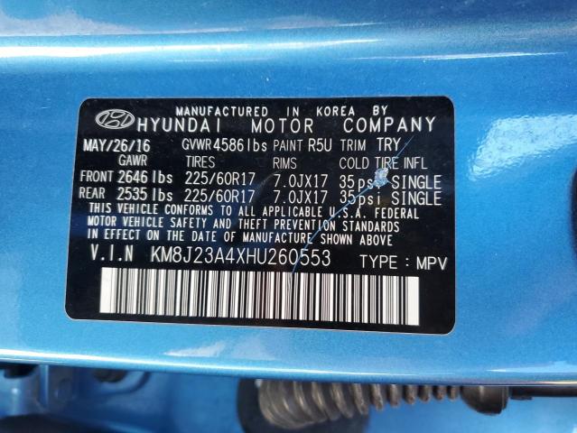 KM8J23A4XHU260553 - 2017 HYUNDAI TUCSON SE BLUE photo 12