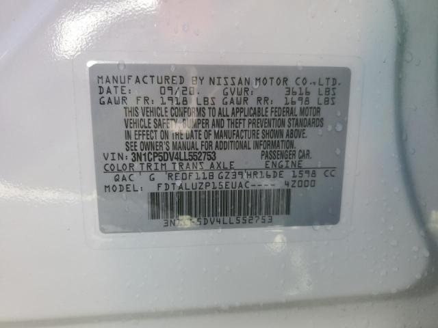 3N1CP5DV4LL552753 - 2020 NISSAN KICKS SR WHITE photo 13