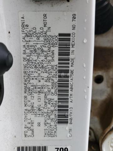 3TMJU4GN2AM107664 - 2010 TOYOTA TACOMA DOUBLE CAB PRERUNNER WHITE photo 12