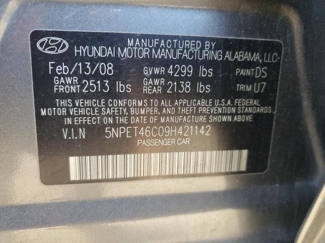 5NPET46C09H421142 - 2009 HYUNDAI SONATA GLS GRAY photo 12