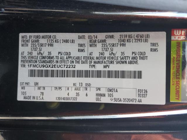 1FMCU9GX2EUC72232 - 2014 FORD ESCAPE SE BLACK photo 13