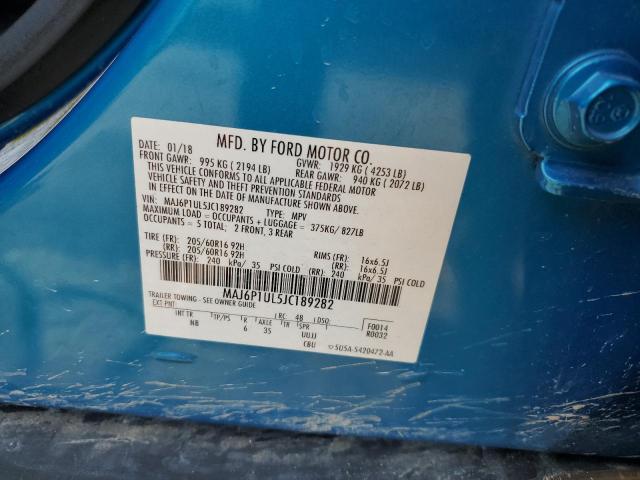 MAJ6P1UL5JC189282 - 2018 FORD ECOSPORT SE BLUE photo 12