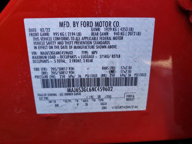 MAJ6S3GL6NC459602 - 2022 FORD ECOSPORT SE Kırmızı fotoğraf 12