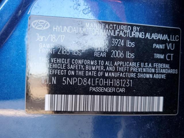 5NPD84LF0HH181231 - 2017 HYUNDAI ELANTRA SE BLUE photo 12