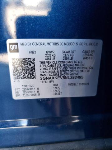 3GNAXKEV5NL283495 - 2022 CHEVROLET EQUINOX LT BLUE photo 13