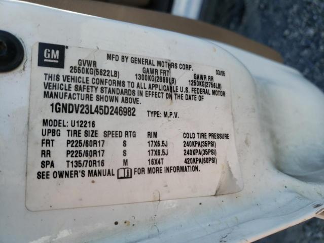 1GNDV23L45D246982 - 2005 CHEVROLET UPLANDER LS WHITE photo 13