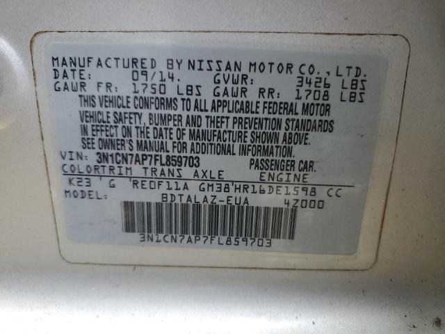 3N1CN7AP7FL859703 - 2015 NISSAN VERSA S SILVER photo 12