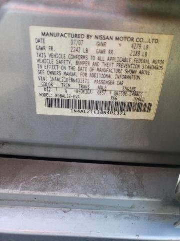 1N4AL21E38N401371 - 2008 NISSAN ALTIMA 2.5 SILVER photo 12