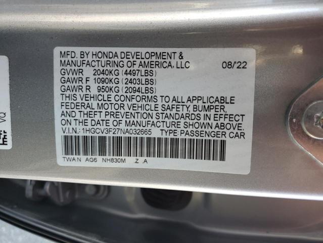 1HGCV3F27NA032665 - 2022 HONDA ACCORD HYBRID SPORT SILVER photo 12