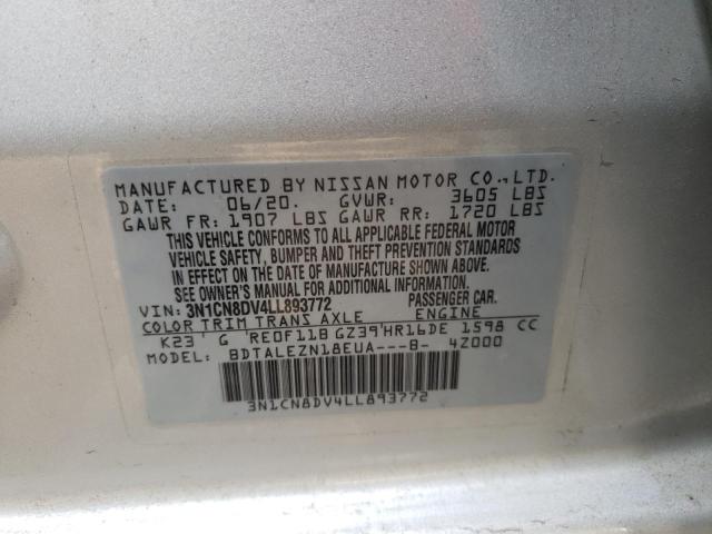 3N1CN8DV4LL893772 - 2020 NISSAN VERSA S SILVER photo 13