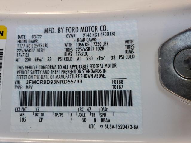 3FMCR9D93NRD55733 - 2022 FORD BRONCO SPO BADLANDS WHITE photo 14