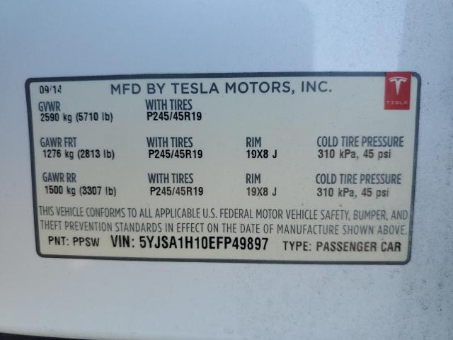 5YJSA1H10EFP49897 - 2014 TESLA MODEL S WHITE photo 12