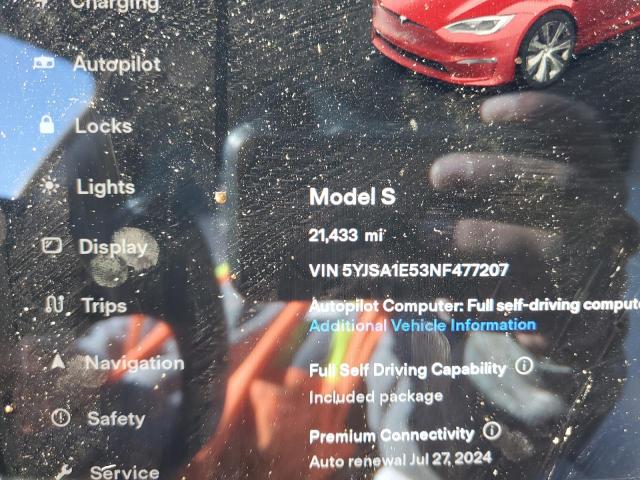 5YJSA1E53NF477207 - 2022 TESLA MODEL S Qırmızı foto 9