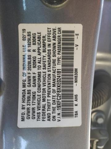 19XFC2F8XKE024181 - 2019 HONDA CIVIC SPORT 银色 照片 12