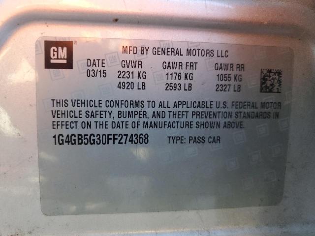 1G4GB5G30FF274368 - 2015 BUICK LACROSSE SILVER photo 12