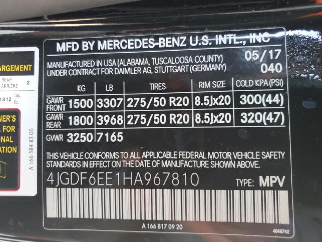 4JGDF6EE1HA967810 - 2017 MERCEDES-BENZ GLS 450 4MATIC BLACK photo 13