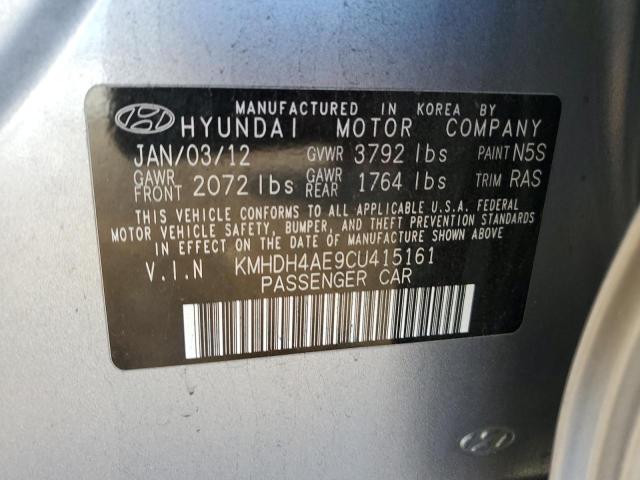 KMHDH4AE9CU415161 - 2012 HYUNDAI ELANTRA GLS GRAY photo 12