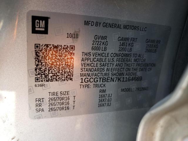 1GCGTBEN7K1164669 - 2019 CHEVROLET COLORADO SILVER photo 12