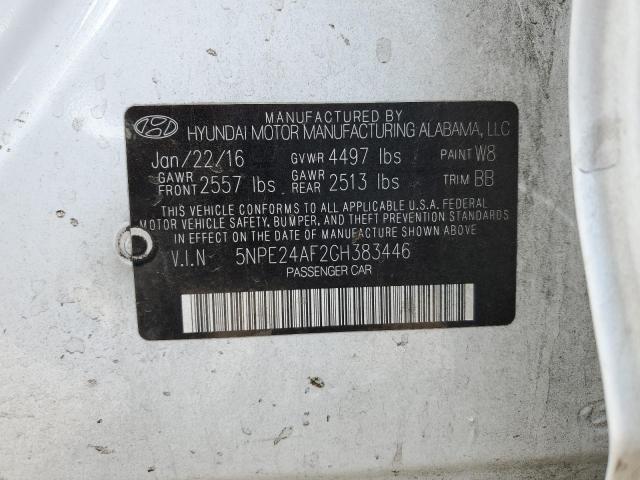 5NPE24AF2GH383446 - 2016 HYUNDAI SONATA SE WHITE photo 12