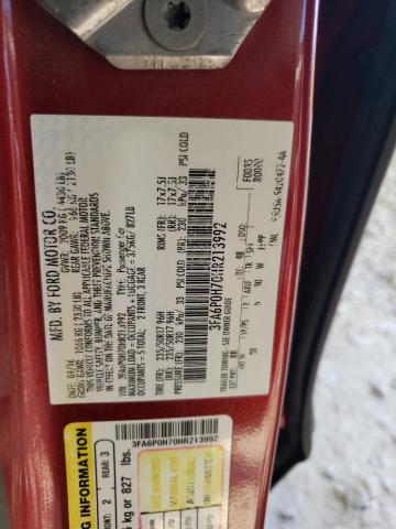 3FA6P0H70HR213992 - 2017 FORD FUSION SE BURGUNDY photo 12