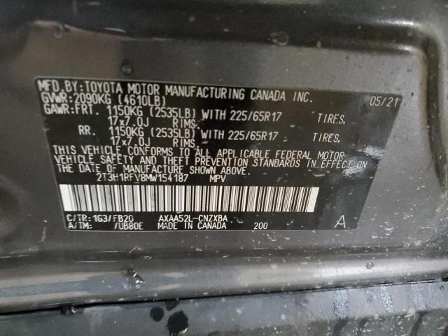 2T3H1RFV8MW154187 - 2021 TOYOTA RAV4 LE CHARCOAL photo 13