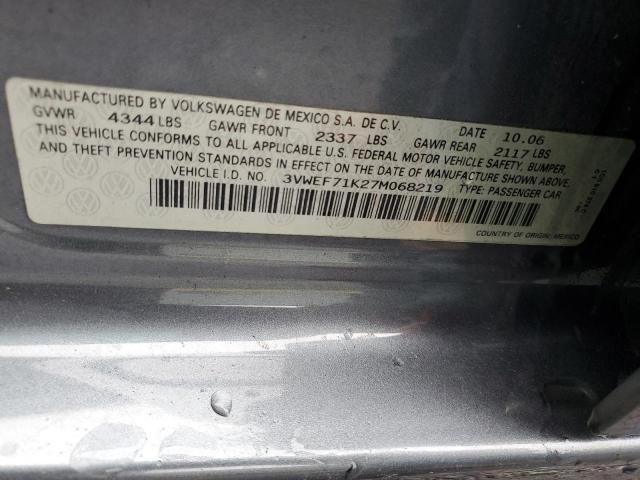 3VWEF71K27M068219 - 2007 VOLKSWAGEN JETTA WOLFSBURG 灰色 照片 12