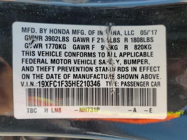 19XFC1F35HE210346 - 2017 HONDA CIVIC EX BLACK photo 12