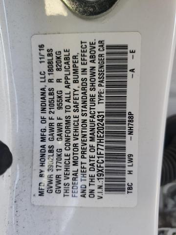 19XFC1F77HE202431 - 2017 HONDA CIVIC EXL 白色 照片 12