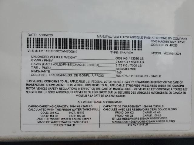 4YDF37023M4700019 - 2021 KEYSTONE MONTANA 双色 照片 10